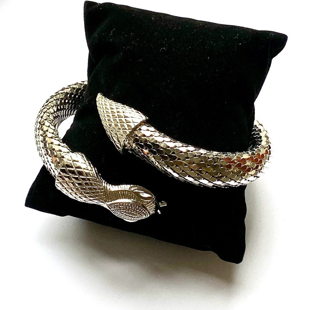 Vintage Whiting & Davis Oromesh Silvertone Snake Coiled Bracelet